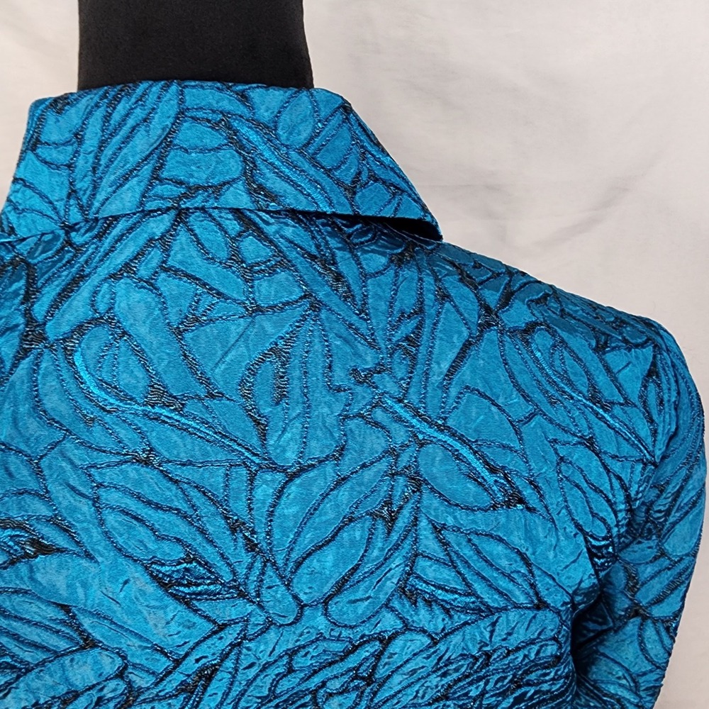 New w/tag LESLIE FAY Size 8P Shimmering Turquoise Jacquard Scalloped Hem Blazer - Picture 8 of 13